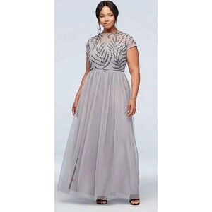 NWT $250 Davids Bridal Mother Of The Bride Prom Ball Gown Plus Size 16 W Silver